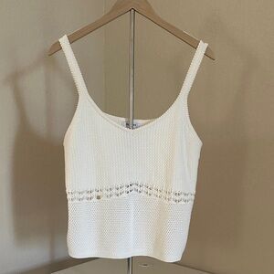 Old Navy Cream Crochet Knit Sleeveless V-Neck Top